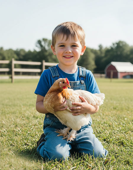 Child holding chicken